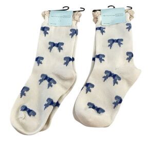 Hansel from Basel BUNDLE TWO PAIRS of All Over Bows Crew, Ivory/blue, NWT